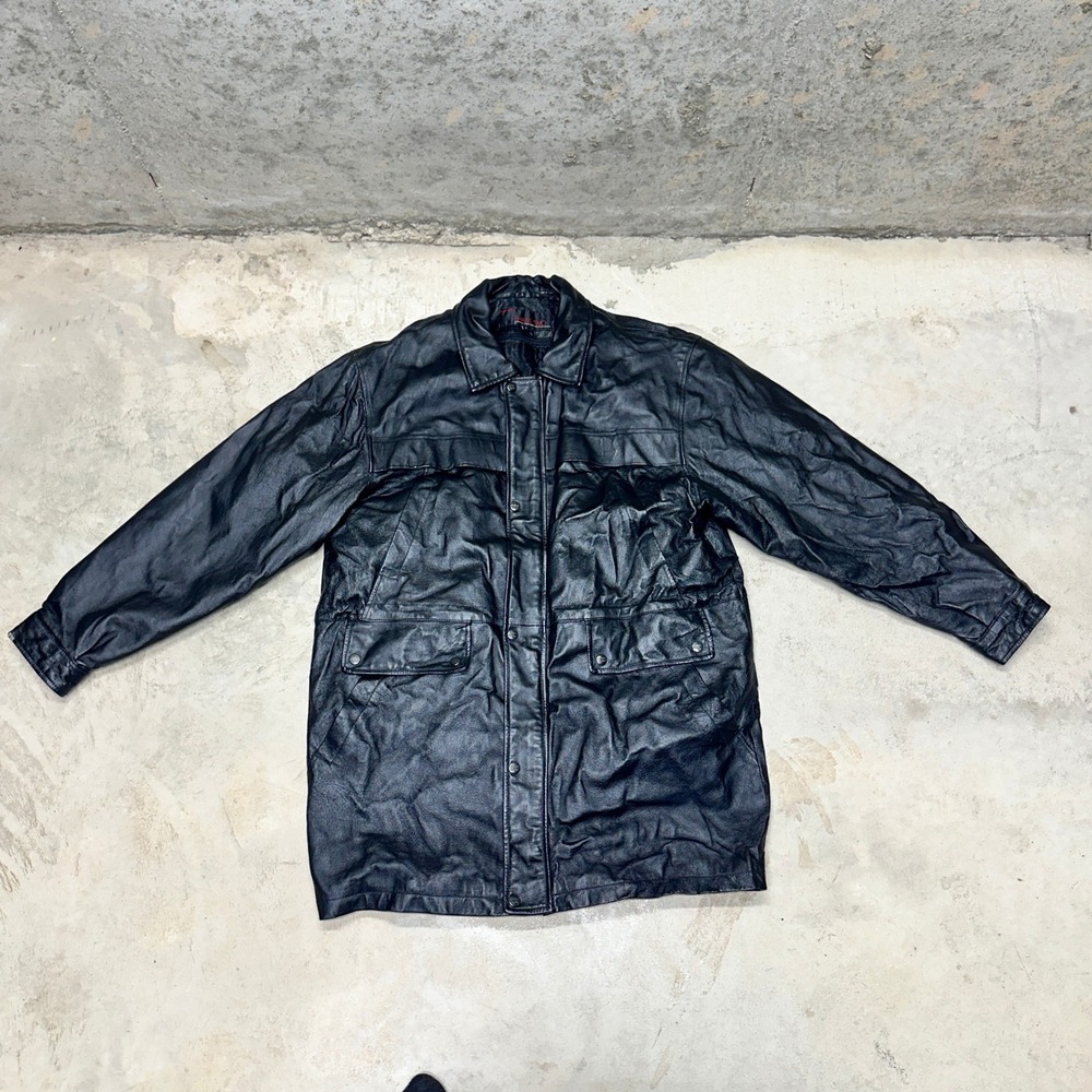 Phase Two Mens Black Leather Jacket‎ Size L Zip Out Lining Western Style